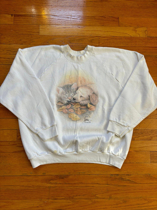 Vintage Fall Dog Puppies Kitten Crewneck Sweater