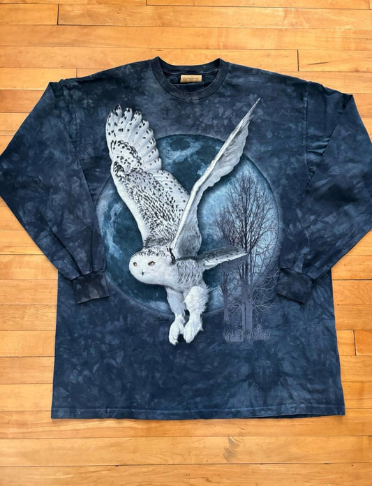 Vintage Owl Nature The Mountains Tie Dye Long Sleeve T-Shirt