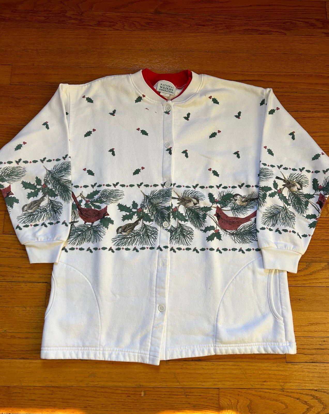 Vintage Nature AOP Cardinal Birds Winter Christmas Sweater