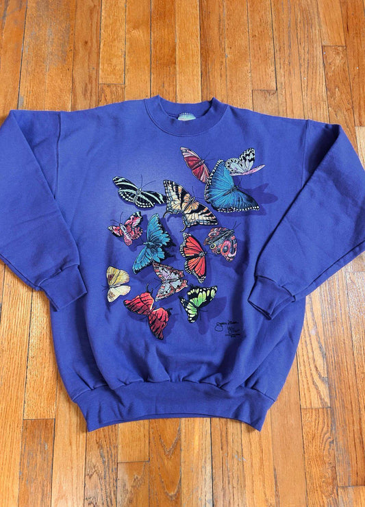 Vintage 90s Flowers Butterflies Nature Crewneck