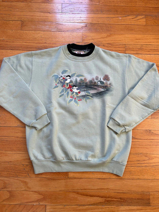 Vintage Nature Birds Flowers Crewneck Sweater