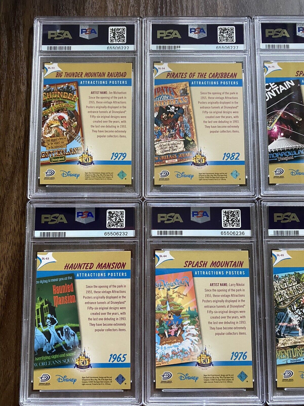 SPLASH MOUNTAIN, Haunted Mansion, Space Disneyland Upper deck 2005 PSA LOT (6)