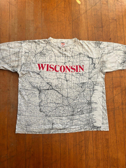 Vintage Wisconsin Road Map AOP T-Shirt