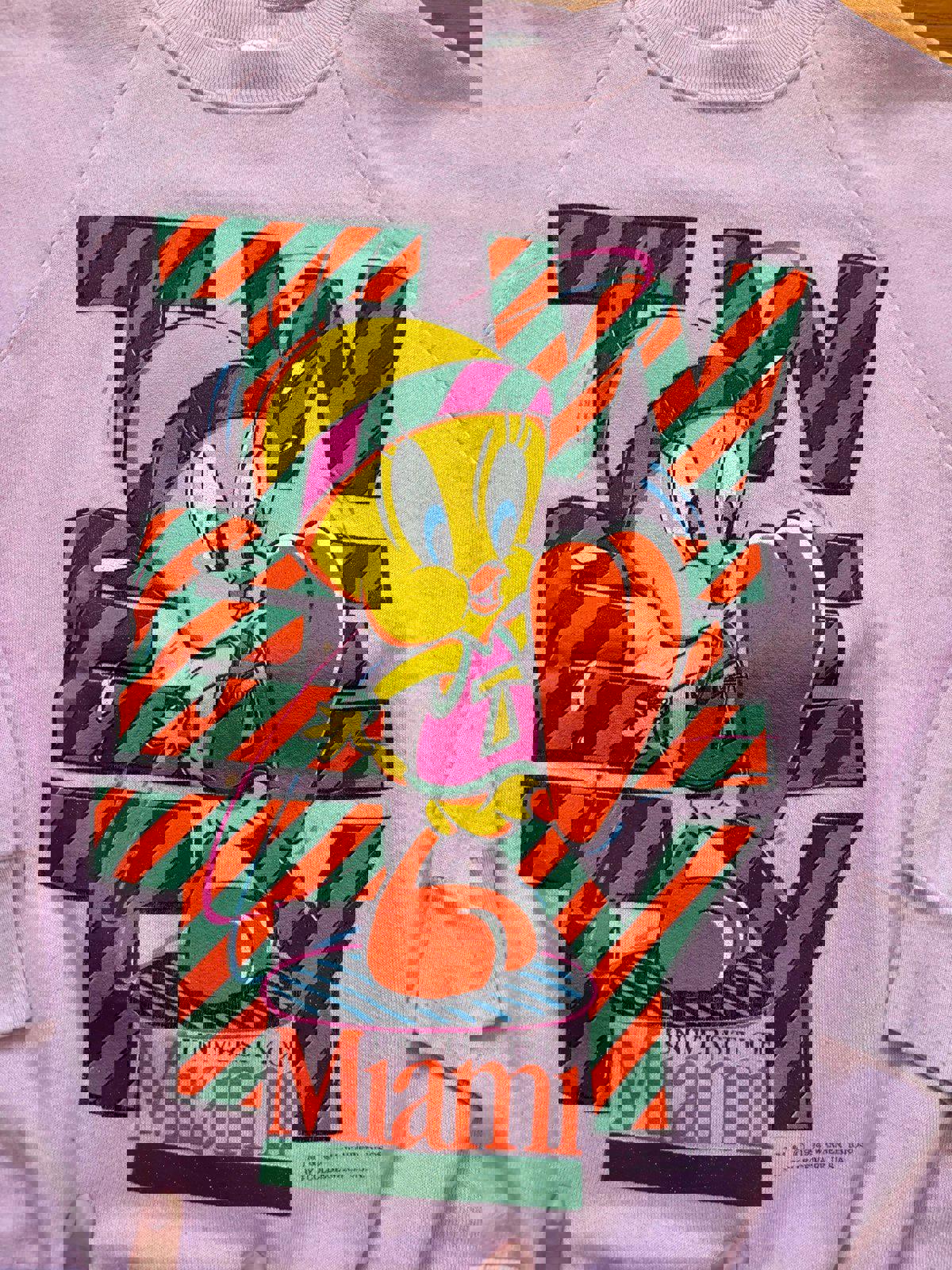 Vintage 90s University of Miami Hurricanes Tweety Bird Crewneck