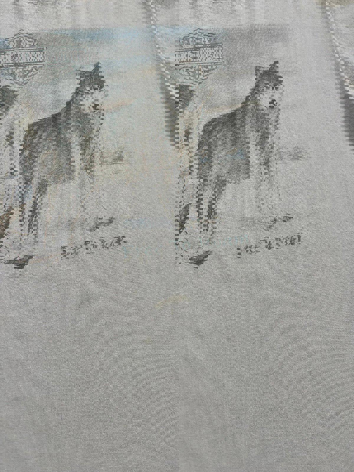 Vintage 90s Harley Davidson Motorcycle Free To Roam Wolf Nature T-Shirt