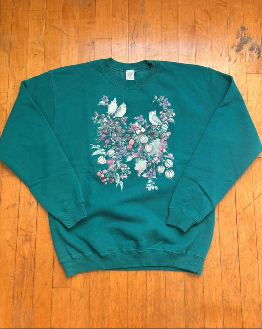 Vintage Nature Birds Flowers Crewneck Sweater