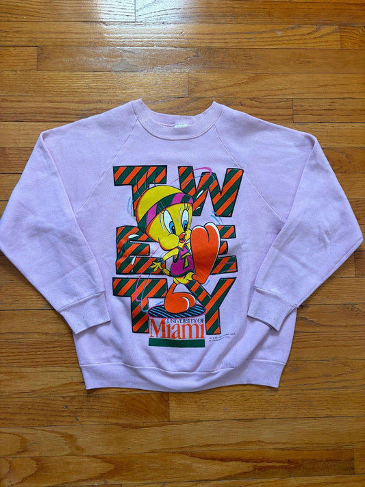 Vintage 90s University of Miami Hurricanes Tweety Bird Crewneck